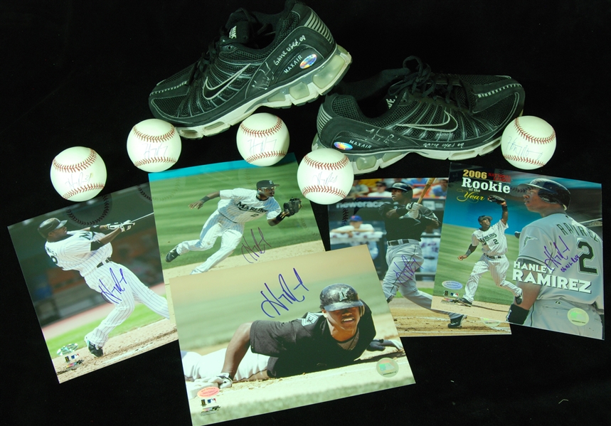 Hanley Ramirez Signed Baseballs (5), Game-Used Shoes & 8x10 Photos (5)