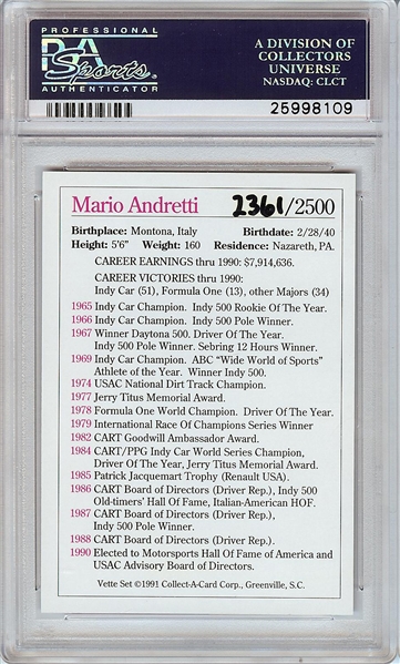 Mario Andretti Signed 1991 Collect-A-Card Vette Set (PSA/DNA)