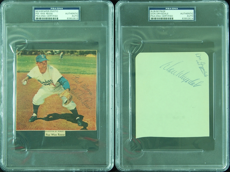 Pee Wee Reese & Don Drysdale Signed Pair (2) (PSA/DNA)