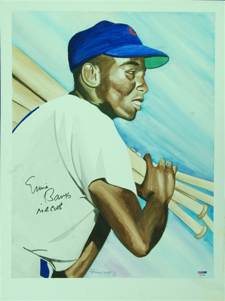 Ernie Banks Signed Original Artwork Mr. Cub (PSA/DNA) 