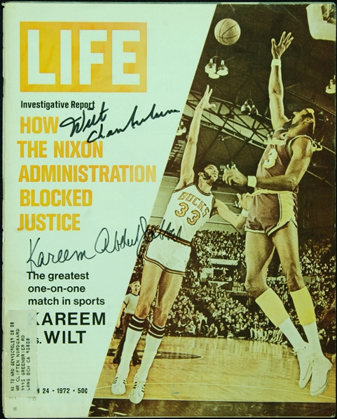 Wilt Chamberlain & Kareem Abdul-Jabbar Signed LIFE Magazine (1972) (PSA/DNA)