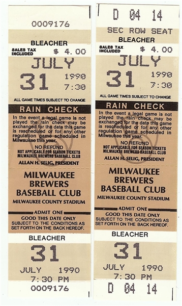 Nolan Ryan 300 Win Full Ticket Pair (2) (July 31, 1990)