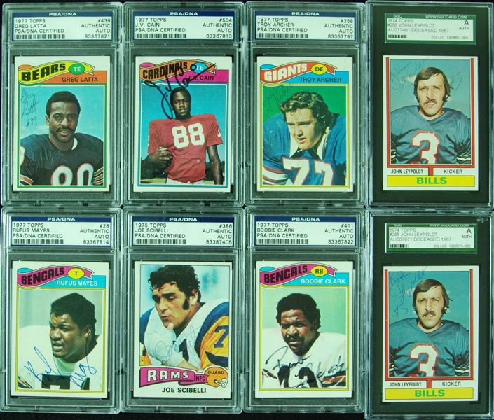 Tougher Deceased Signed 1970s Football Cards (8) with Troy Archer, JV Cain