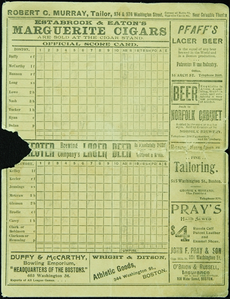 1895 Boston vs. Baltimore Scorecard with HOFers