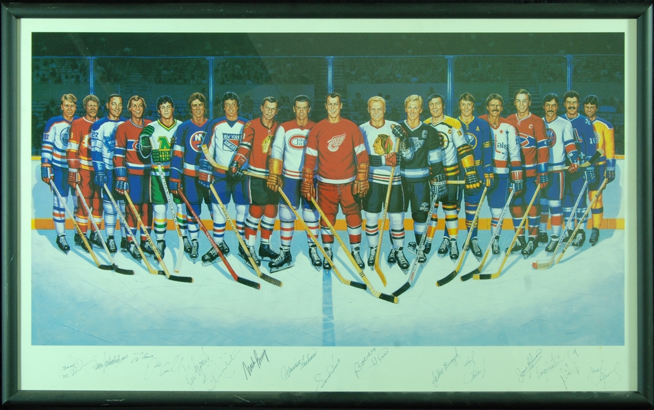 NHL 500 Goal Scorers Multi-Signed Framed Poster (16) (PSA/DNA)