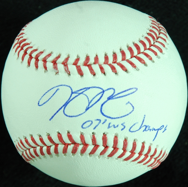 Dustin Pedroia Single-Signed OML Baseball 07 WS Champs (MLB)