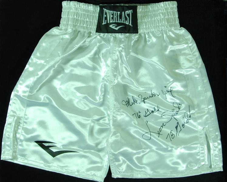 Leon Spinks & Michael Spinks Signed Boxing Trunks (JSA)