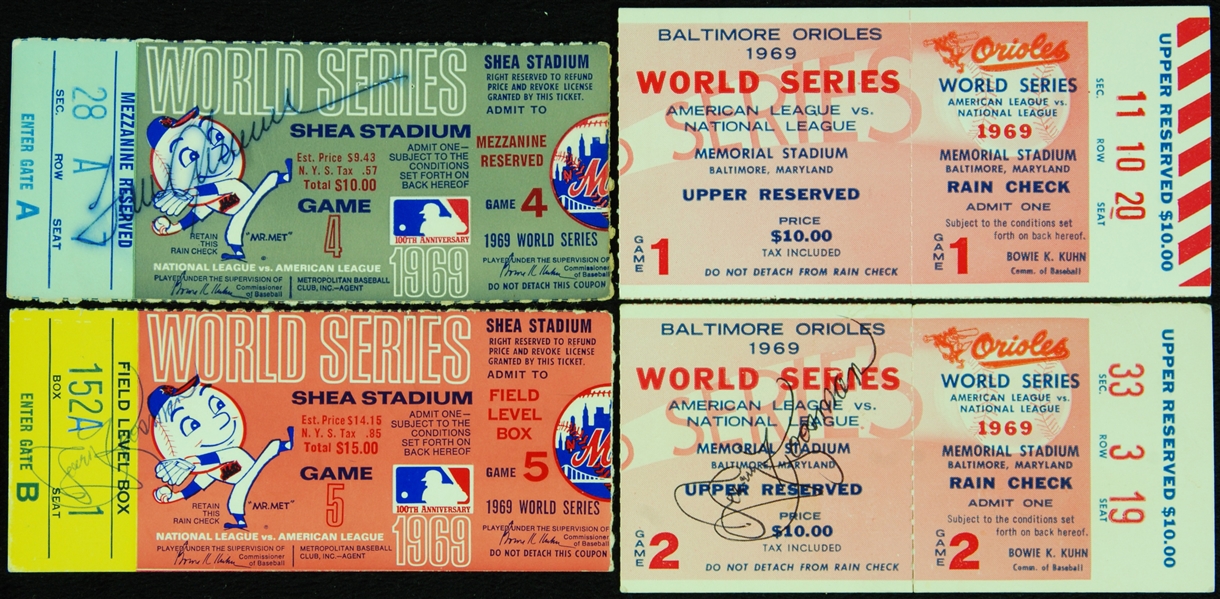 1969 World Series Game 1, 2, 4, 5 Ticket Group (4) with Signatures