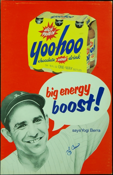 Yogi Berra Signed 1950s Yoo-hoo Chocolate Drink Advertising Sign (PSA/DNA)