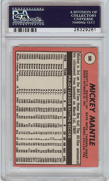 1969 Topps Mickey Mantle No. 500 PSA 3