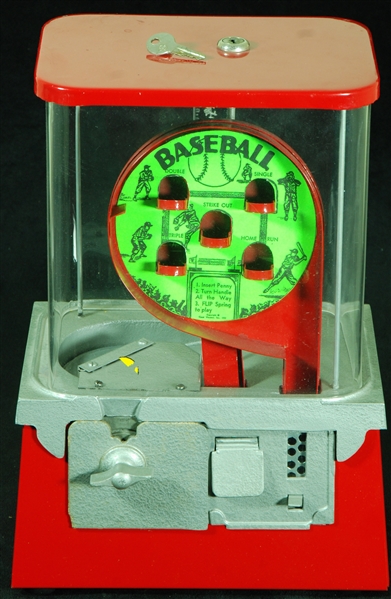 Vintage Circa-1958 One-Cent Baseball Pinball Bubble Gum Vending Machine