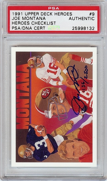 Joe Montana Signed 1991 UD Heroes Checklist (PSA/DNA)