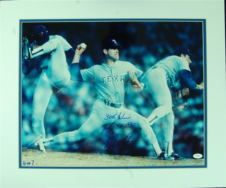 Nolan Ryan Signed 16x20 Photo 300 Wins, July 30, 1990 (6/7) (JSA)