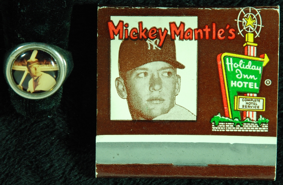 Mickey Mantle Gumball Machine Toy Ring & Hotel Matchbook (2)