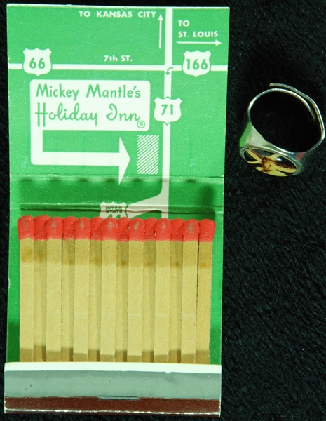 Mickey Mantle Gumball Machine Toy Ring & Hotel Matchbook (2)