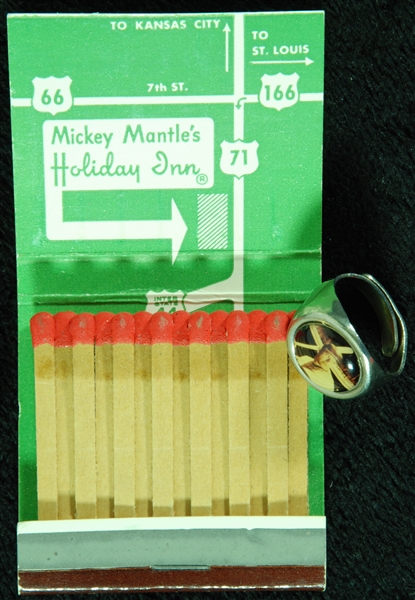 Mickey Mantle Gumball Machine Toy Ring & Hotel Matchbook (2)