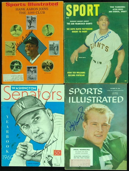 Signed Magazine Group (4) with Hank Aaron, Willie Mays, Killebrew, Hornung