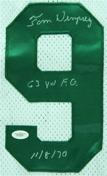 Tom Dempsey Signed Eagles Jersey 63 Yd FG, 11/8/70 (JSA)