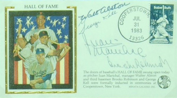 1983 Hall of Fame Induction Signed FDC Display with Alston, Kell, Marichal & Robinson (PSA/DNA)