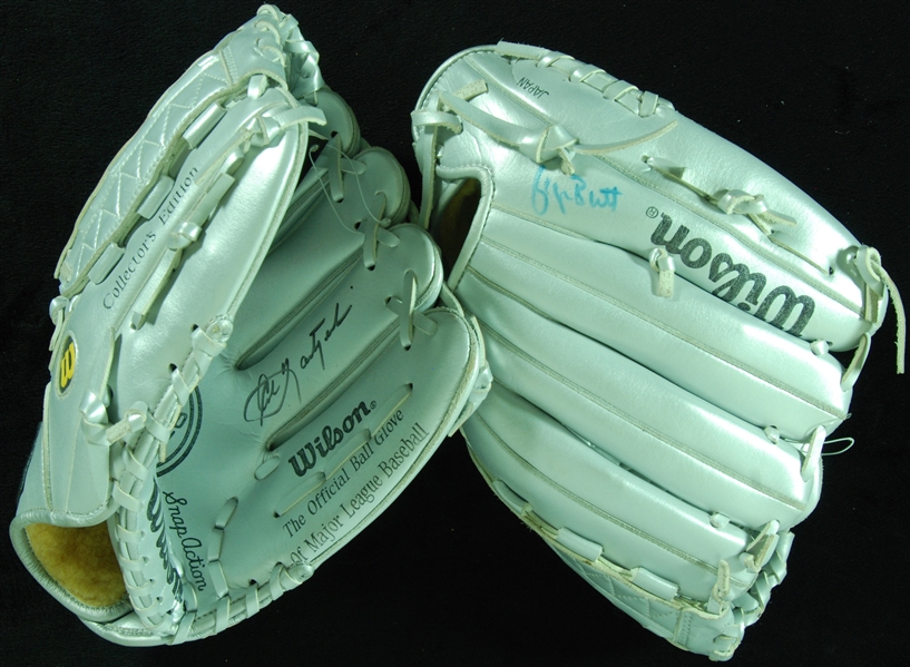 George Brett & Carl Yastrzemski Signed Silver Wilson Gloves (2)