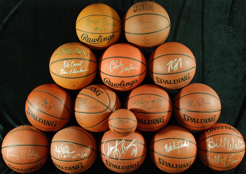 Signed Basketball Group (15) with Shaq, Walton, Drexler