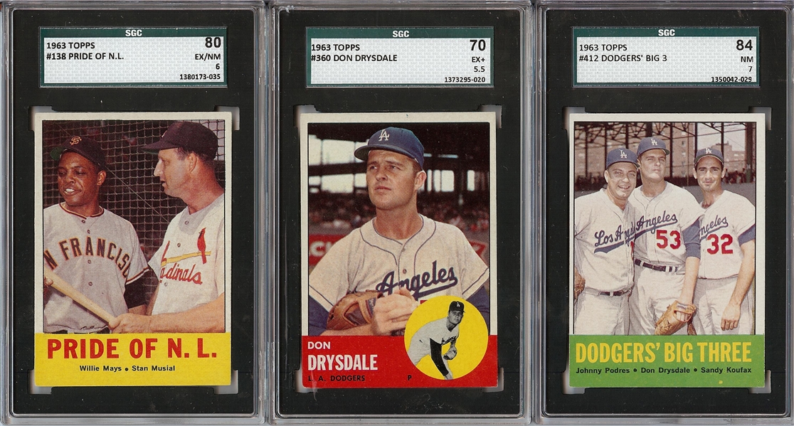 1963 Topps SGC-Graded HOFers (3) with Mays, Koufax