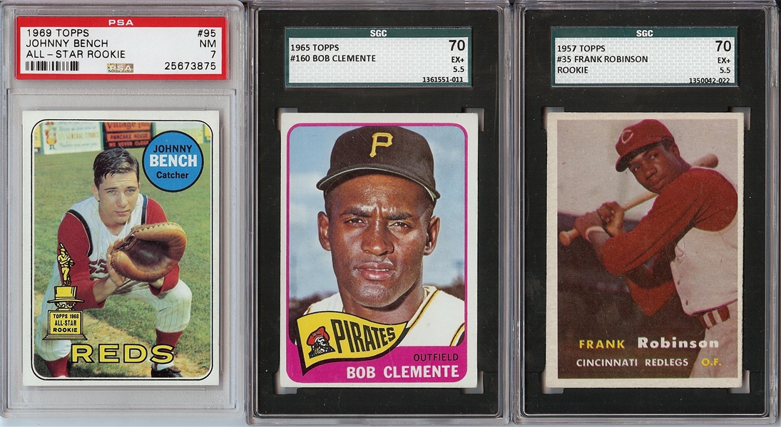 1950s/60s Graded HOFers Group (3) with Clemente, Frank Robinson RC