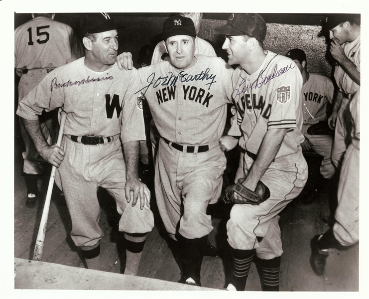 Joe McCarthy, Bucky Harris & Lou Boudreau Signed 8x10 Photo (PSA/DNA)