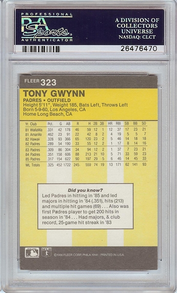 Tony Gwynn Signed 1986 Fleer No. 323 (PSA/DNA)