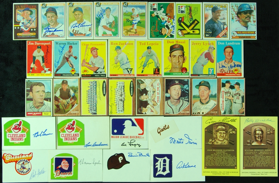 Signed Trading & Index Card Group (35) with Musial, Reggie Jackson, Bonds