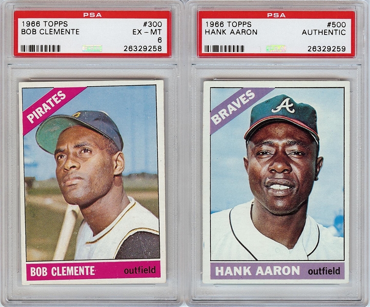 1966 Topps Roberto Clemente & Hank Aaron PSA-Graded Pair (2)