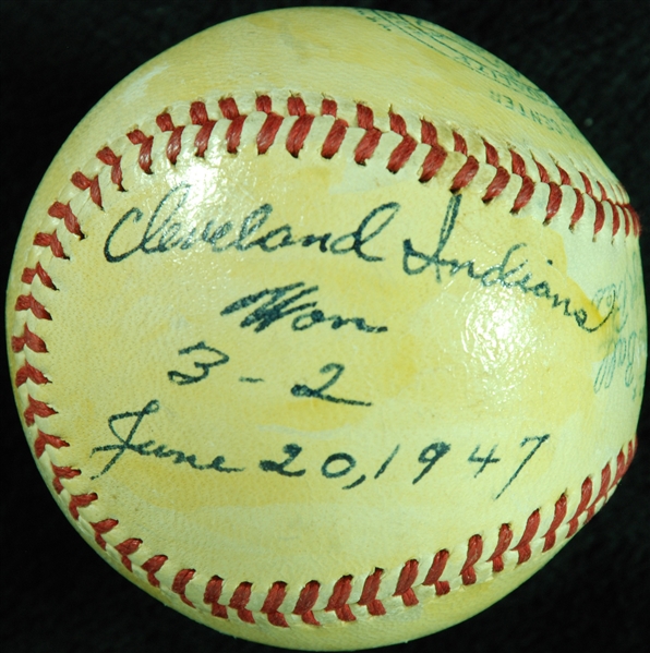 Al Two Gun Gettel Single-Signed OAL Baseball Cleveland Indians Won 3-2 June 20, 1947 (PSA/DNA)