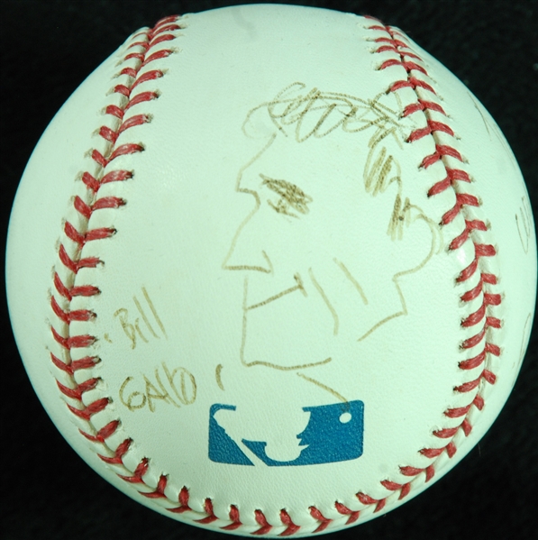 Bill Gallo Single-Signed OML Baseball with Hand-Drawn Sketch (PSA/DNA)