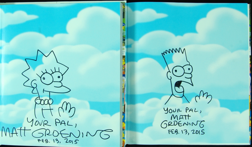 Matt Groening Signed Books with Original The Simpsons Sketches (3)