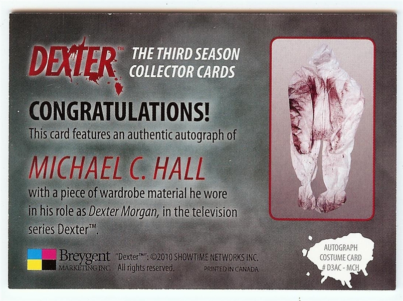 Michael C. Hall Signed Dexter Wardrobe Material Auto Card