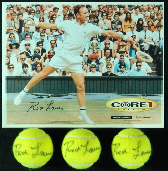 Rod Laver Signed Group (4) with Tennis Balls, Photo