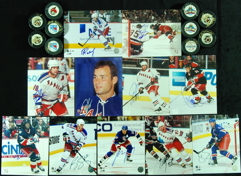 New York Rangers Signed Photo & Puck Group (21) with Shanahan, Lindros