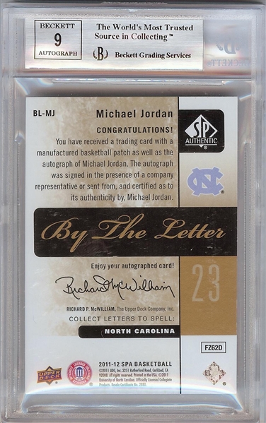 Michael Jordan Signed 2011-12 SP Authentic By The Letter (17/23) BGS 8.5 (AUTO 9)