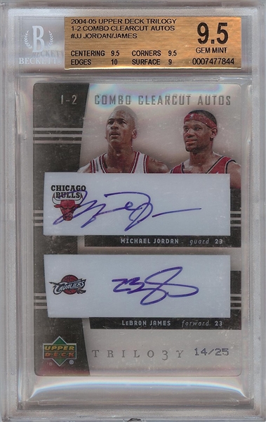 Michael Jordan & LeBron James Signed 2004-05 UD Trilogy 1-2 Combo Clearcut AUTOS (14/25) BGS 9.5 (AUTOS 10)