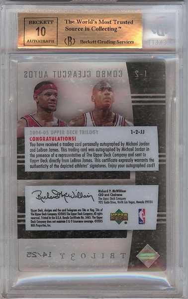 Michael Jordan & LeBron James Signed 2004-05 UD Trilogy 1-2 Combo Clearcut AUTOS (14/25) BGS 9.5 (AUTOS 10)