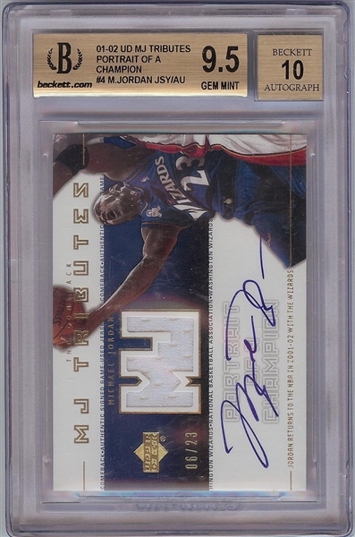 Michael Jordan Signed 2001-02 UD MJ Tributes Portrait of a Champion (6/23) BGS 9.5 (AUTO 10)