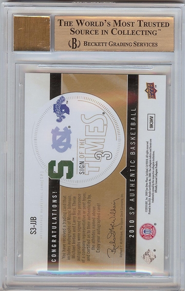 Michael Jordan, Magic Johnson & Larry Bird Signed 2010-11 SP Authentic Sign of the Times Triple (5/8) BGS 9.5 (AUTO 10)