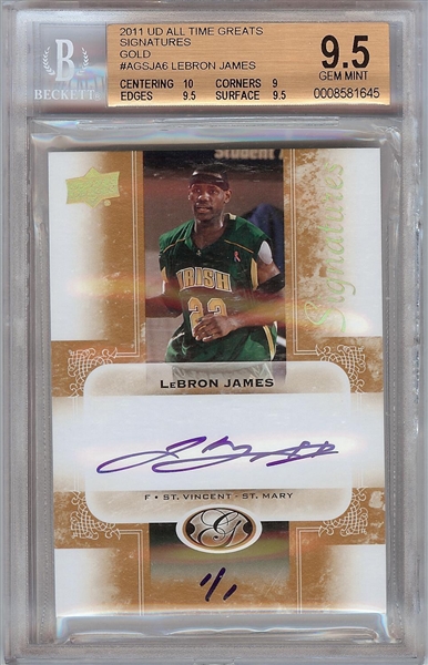 LeBron James Signed 2011 UD All-Time Greats Gold Signatures (1/1) BGS 9.5 (AUTO 10)