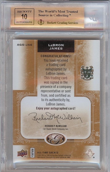 LeBron James Signed 2011 UD All-Time Greats Gold Signatures (1/1) BGS 9.5 (AUTO 10)