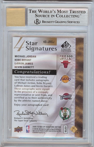 Michael Jordan, Kobe, LeBron & Garnett Signed 2009-10 SP Signatures Edition 4 Star Signatures (6/10) BGS 9 (AUTO 10)