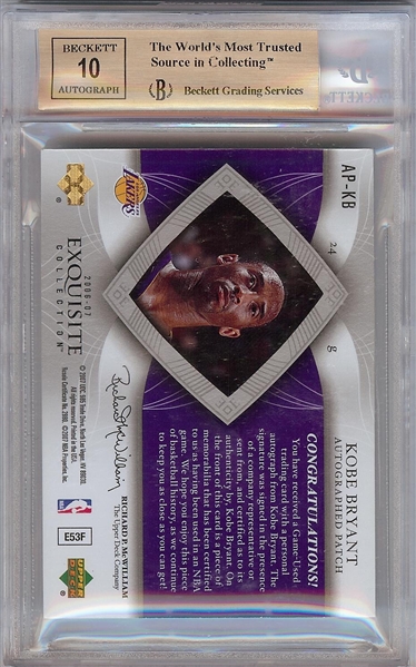 Kobe Bryant Signed 2006-07 UD Exquisite Autographed Patches (43/100) BGS 9.5 (AUTO 10)