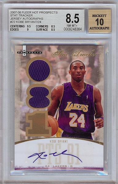 Kobe Bryant Signed 2007-08 Fleer Hot Prospects Stat Tracker Jersey Autographs (8/24) BGS 8.5 (AUTO 10)