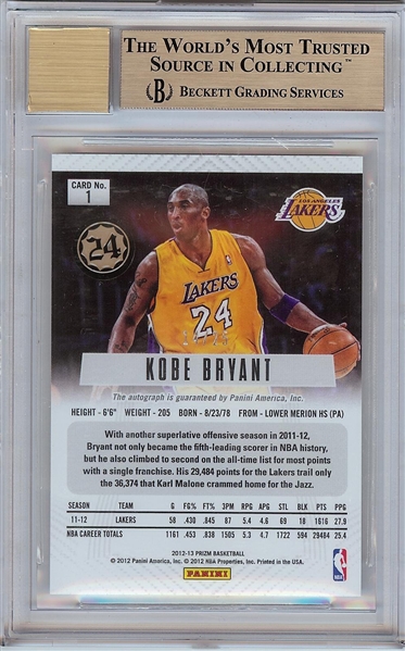 Kobe Bryant Signed 2012-13 Panini Prizm Autographs (14/25) BGS 10 Pristine (AUTO 10)