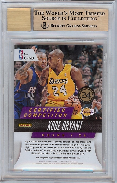 Kobe Bryant Signed 2014-15 Totally Certified Competitor Autographs (50/99) BGS 9.5 (AUTO 10)