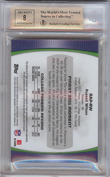 Russell Wilson Signed 2012 Finest Rookie Patch Autographs Red Refractors (1/50) BGS 9.5